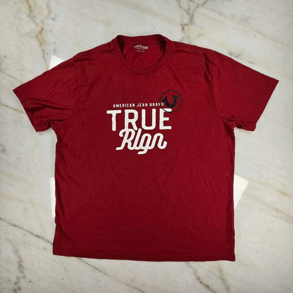 True Religion Graphic T-Shirt Mens 3XL Red Logo Y2K Casual Streetwear Urban